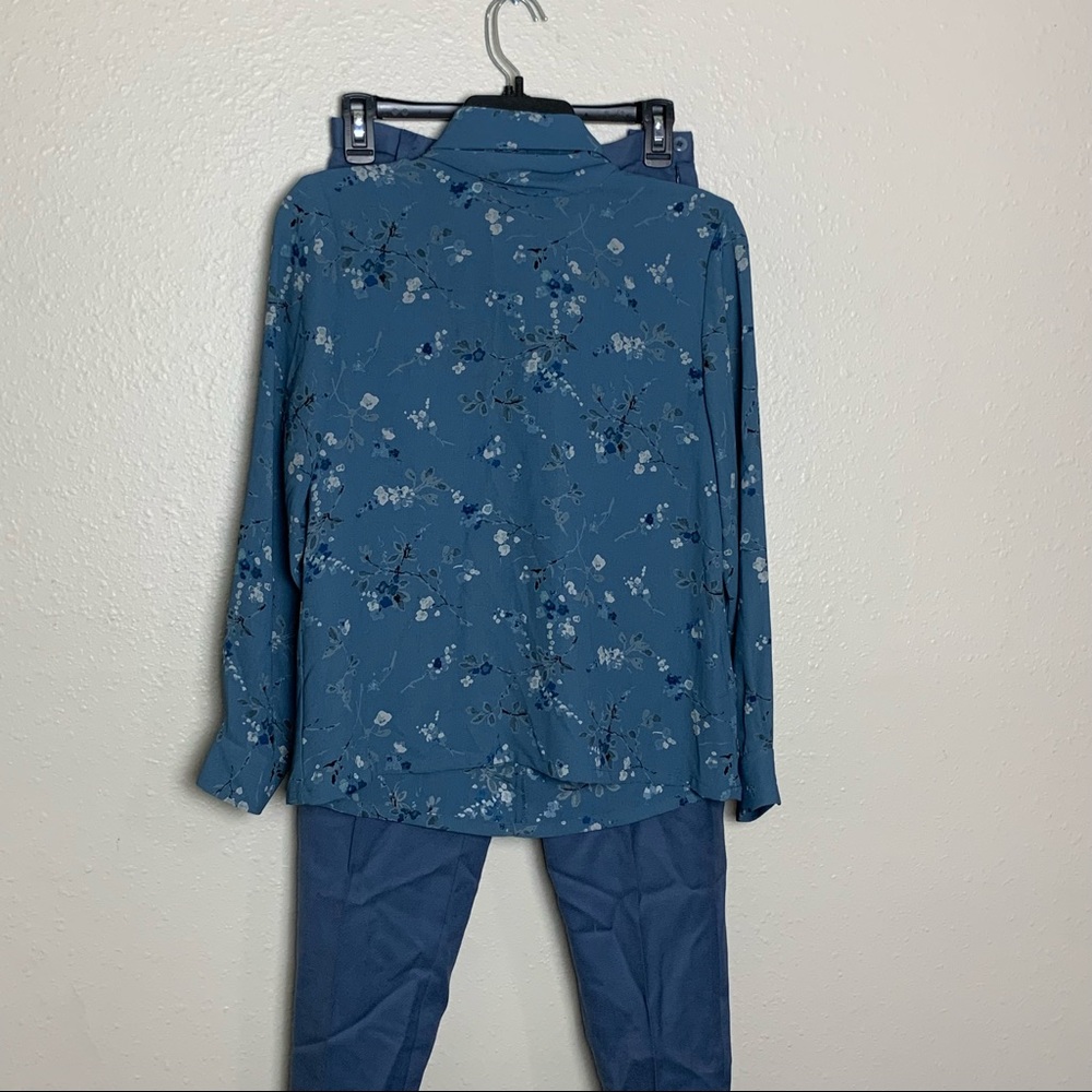 Pendleton wool pants floral blouse pussy bow suit